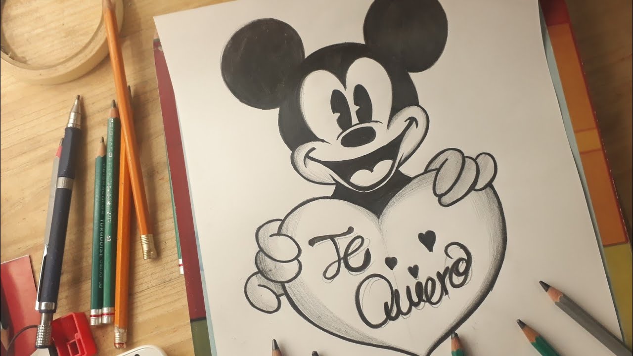 Dibujando a Mickey Mouse a lapiz - DIBUJOS DE AMOR, dibujos de Un Corazón Estilo Mickey Mouse, como dibujar Un Corazón Estilo Mickey Mouse paso a paso