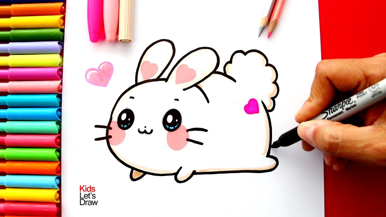 Aprende a dibujar un CONEJO Kawaii fácil  How to Draw A Cute Bunny Rabbit  Easy, dibujos de Un Conejito, como dibujar Un Conejito paso a paso