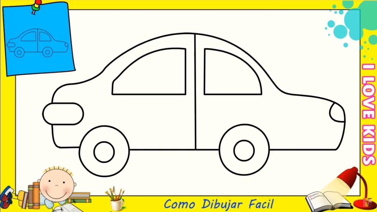 Como dibujar un coche FACIL paso a paso para niños y principiantes 2, dibujos de Un Coche Para Niños, como dibujar Un Coche Para Niños paso a paso
