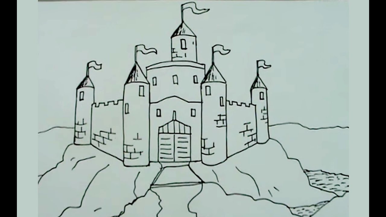 Aprende a dibujar paso a paso un castillo medieval 22 - castell drawing, dibujos de Un Castillo Medieval, como dibujar Un Castillo Medieval paso a paso