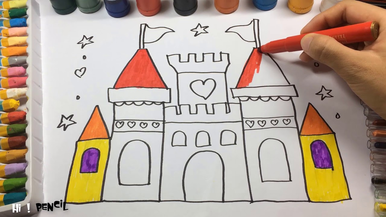 Cómo dibujar un castillo de princesa  Cómo dibujar  para colorear  para  aprender a colorear, dibujos de Un Castillo De Princesas, como dibujar Un Castillo De Princesas paso a paso