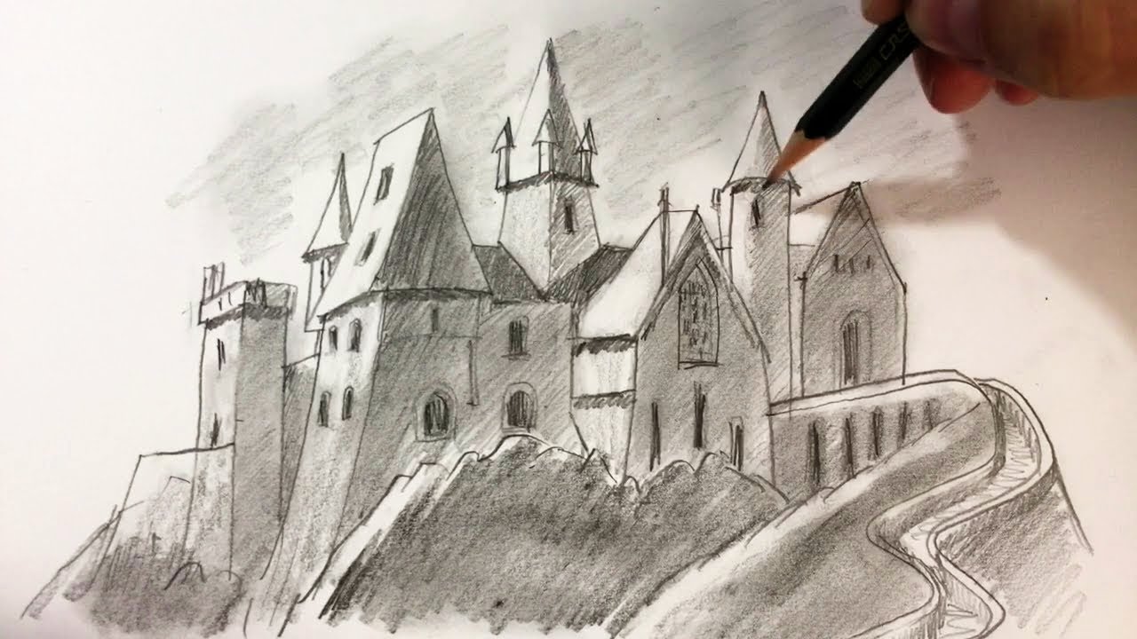 How to Draw a Medieval Castle for Kids Very Easy Step by Step (10 to 14  years), dibujos de Un Castillo A Lápiz, como dibujar Un Castillo A Lápiz paso a paso