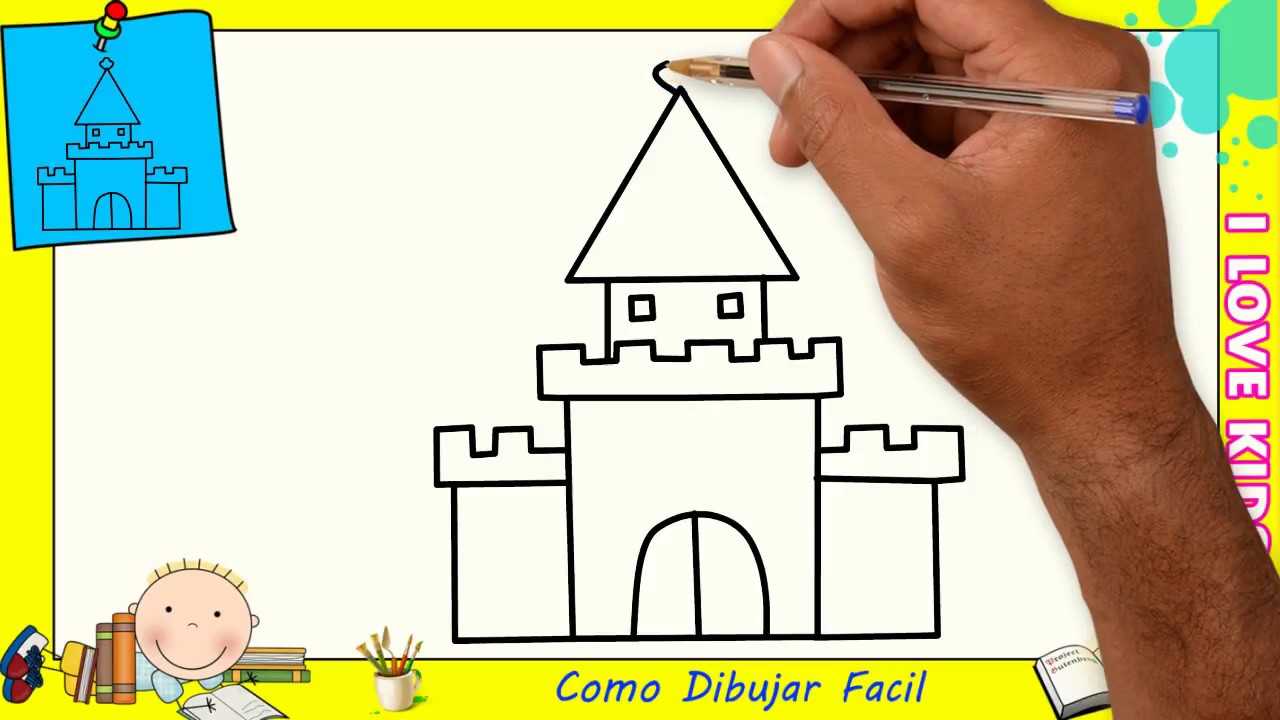 Como dibujar un castillo FACIL paso a paso para niños y principiantes 1, dibujos de Un Castillo, como dibujar Un Castillo paso a paso