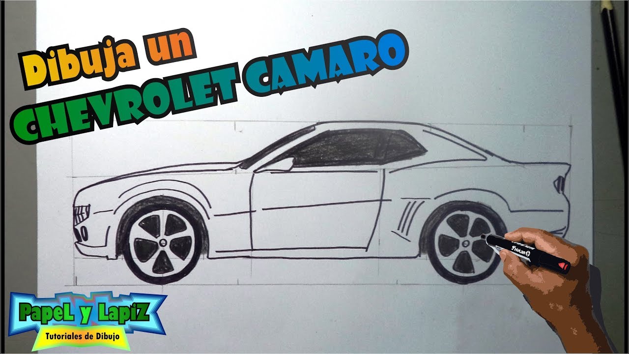 Cómo dibujar carros paso a paso 14 - Chevrolet Camaro, dibujos de Un Carro A Lápiz, como dibujar Un Carro A Lápiz paso a paso