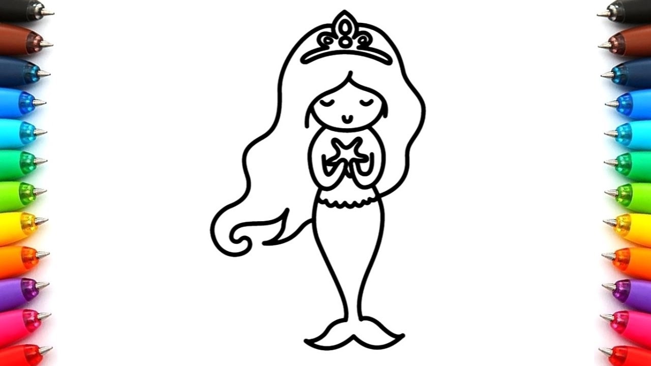 How to Draw a Little Princess Mermaid ⑂ Easy Cute Girl Drawings and  Colouring for Kids, dibujos de Una Sirena, como dibujar Una Sirena paso a paso