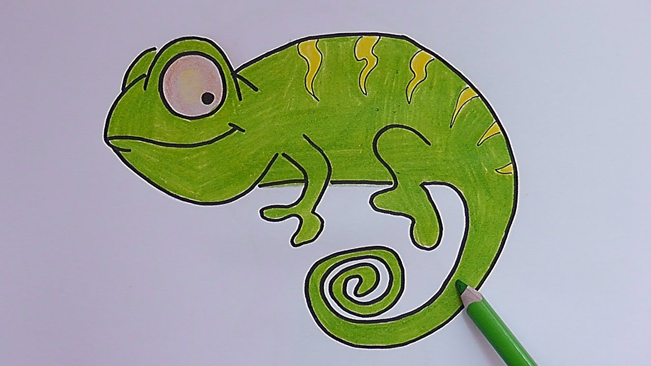 Como dibujar y pintar paso a paso a Camaleon - How to draw and paint step  by step Camaleon, dibujos de Un Camaleón, como dibujar Un Camaleón paso a paso