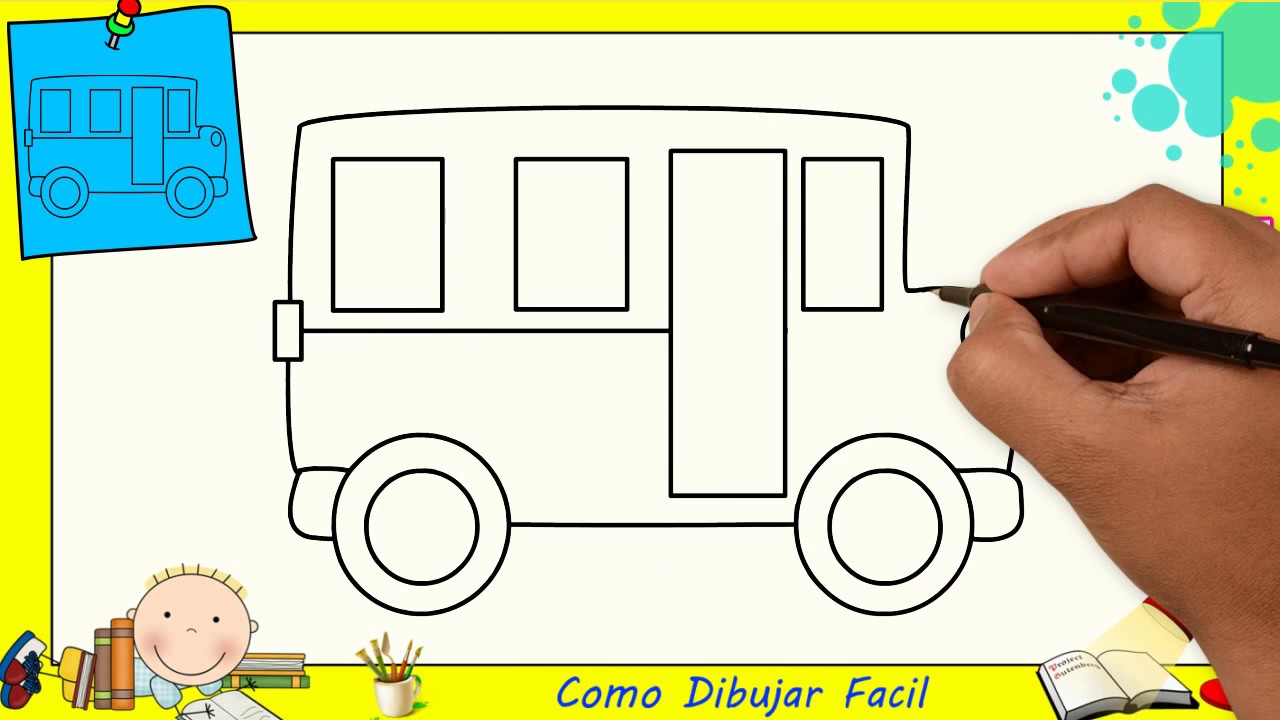 Como dibujar un autobús FACIL paso a paso para niños y principiantes 2, dibujos de Un Autobús, como dibujar Un Autobús paso a paso