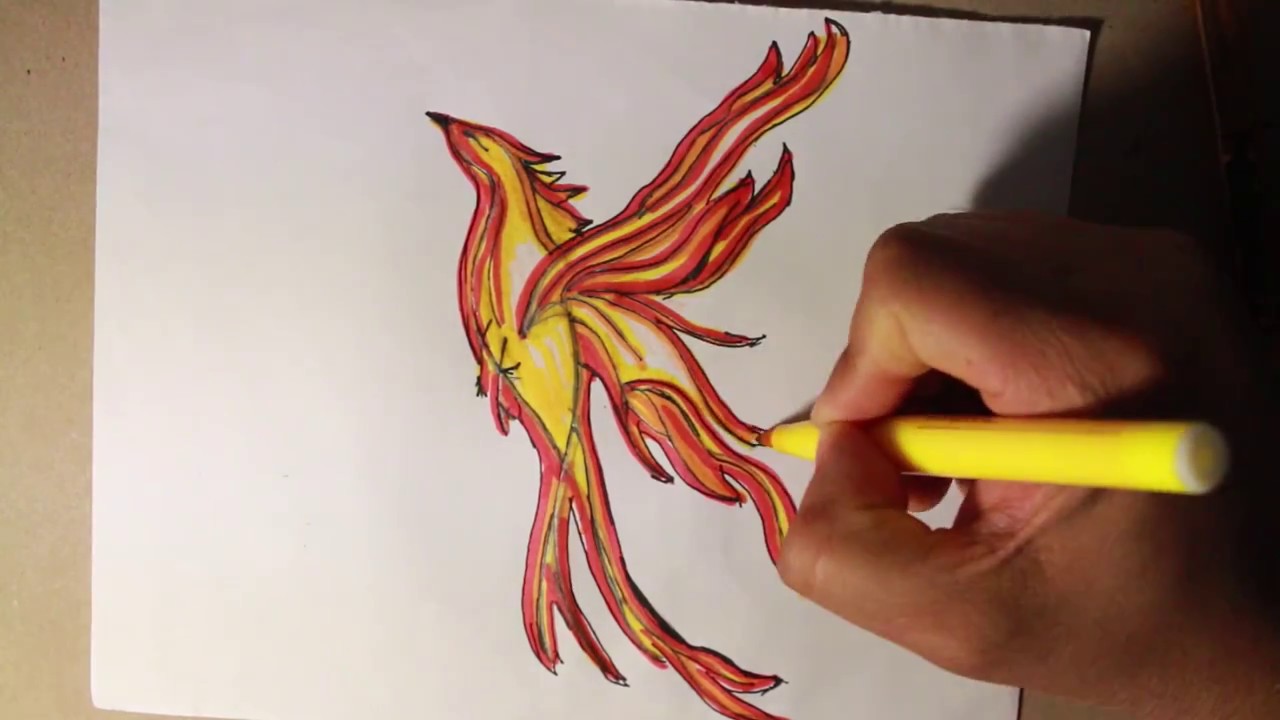 Dibujando un Ave Fenix con trazos muy sencillos  Drawing a Fenix Bird very  easy -, dibujos de Un Ave Fenix, como dibujar Un Ave Fenix paso a paso