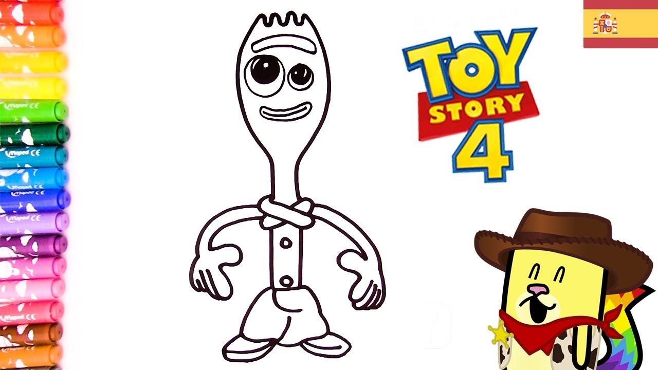 CÓMO DIBUJAR y COLOREAR a FORKY (TOY STORY 4) 🎨 APRENDE los COLORES  Gato  Rainbow & Gata Moon, dibujos de Toy Story 4, como dibujar Toy Story 4 paso a paso