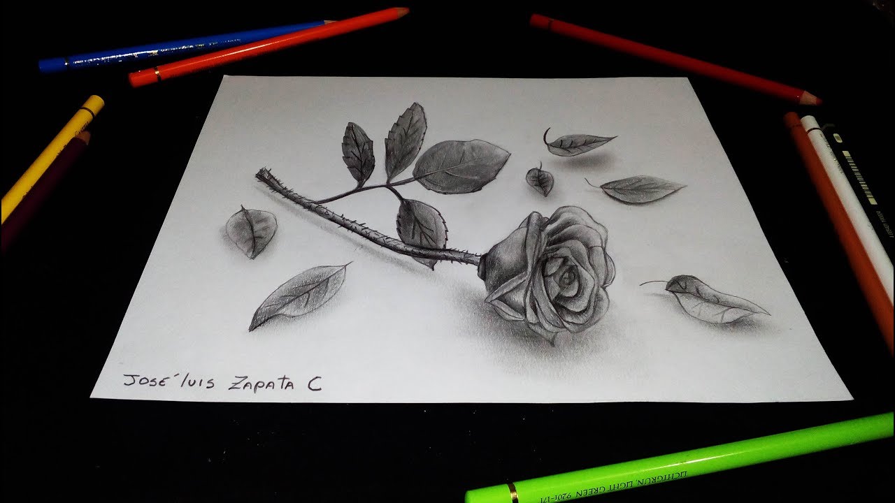 Dibujando una rosa 3D  Drawing a rose 3D  HD, dibujos de Una Rosa En 3D, como dibujar Una Rosa En 3D paso a paso