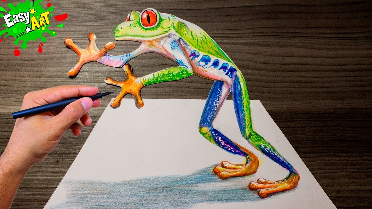 How to draw 3D frog Cómo dibujar Rana 3D Draw 3D, dibujos de Una Rana En 3D, como dibujar Una Rana En 3D paso a paso