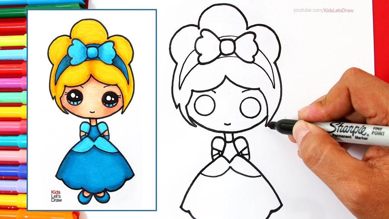 Cómo dibujar una PRINCESA Disney Kawaii (CENICIENTA)  How to Draw Cute  Cinderella, dibujos de Princesas Disney, como dibujar Princesas Disney paso a paso