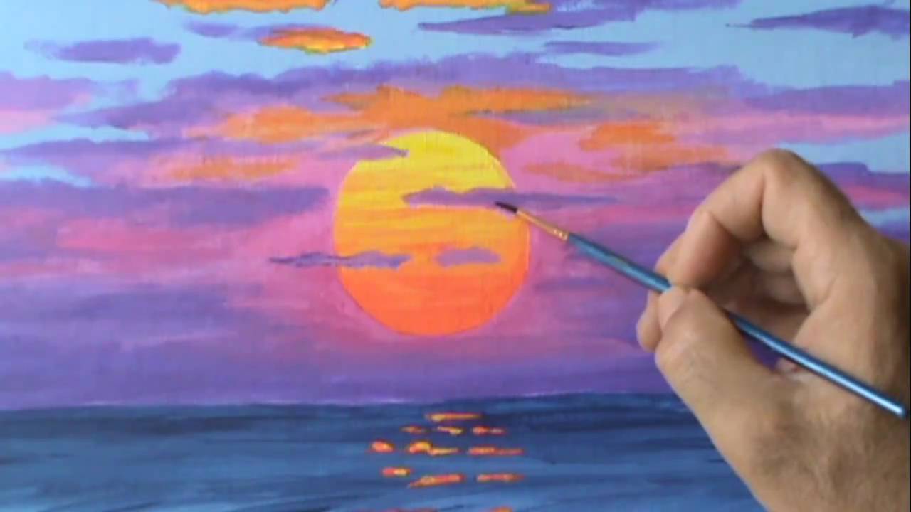 Pintar Un Sol Rojo A La Puesta Con Acrilicos Leccion de Pintura, dibujos de Una Puesta De Sol En El Mar, como dibujar Una Puesta De Sol En El Mar paso a paso