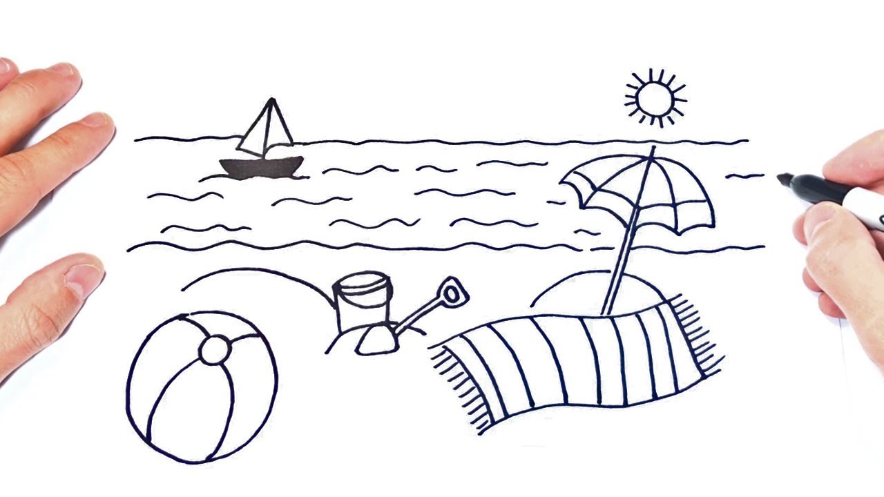 Cómo dibujar una Playa Paso a Paso  Dibujo de La Playa, dibujos de Una Playa, como dibujar Una Playa paso a paso