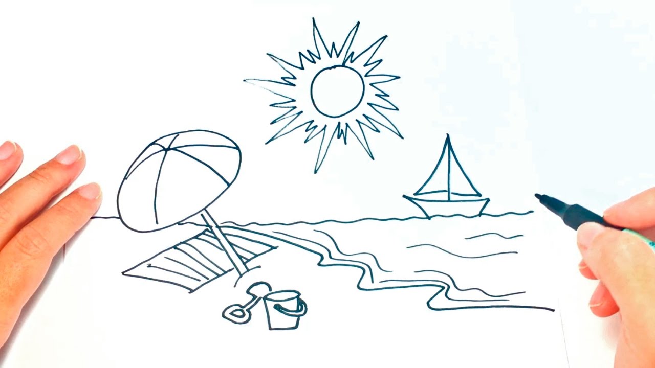 Cómo dibujar un Playa para niños  Dibujo de Playa paso a paso, dibujos de Una Playa, como dibujar Una Playa paso a paso