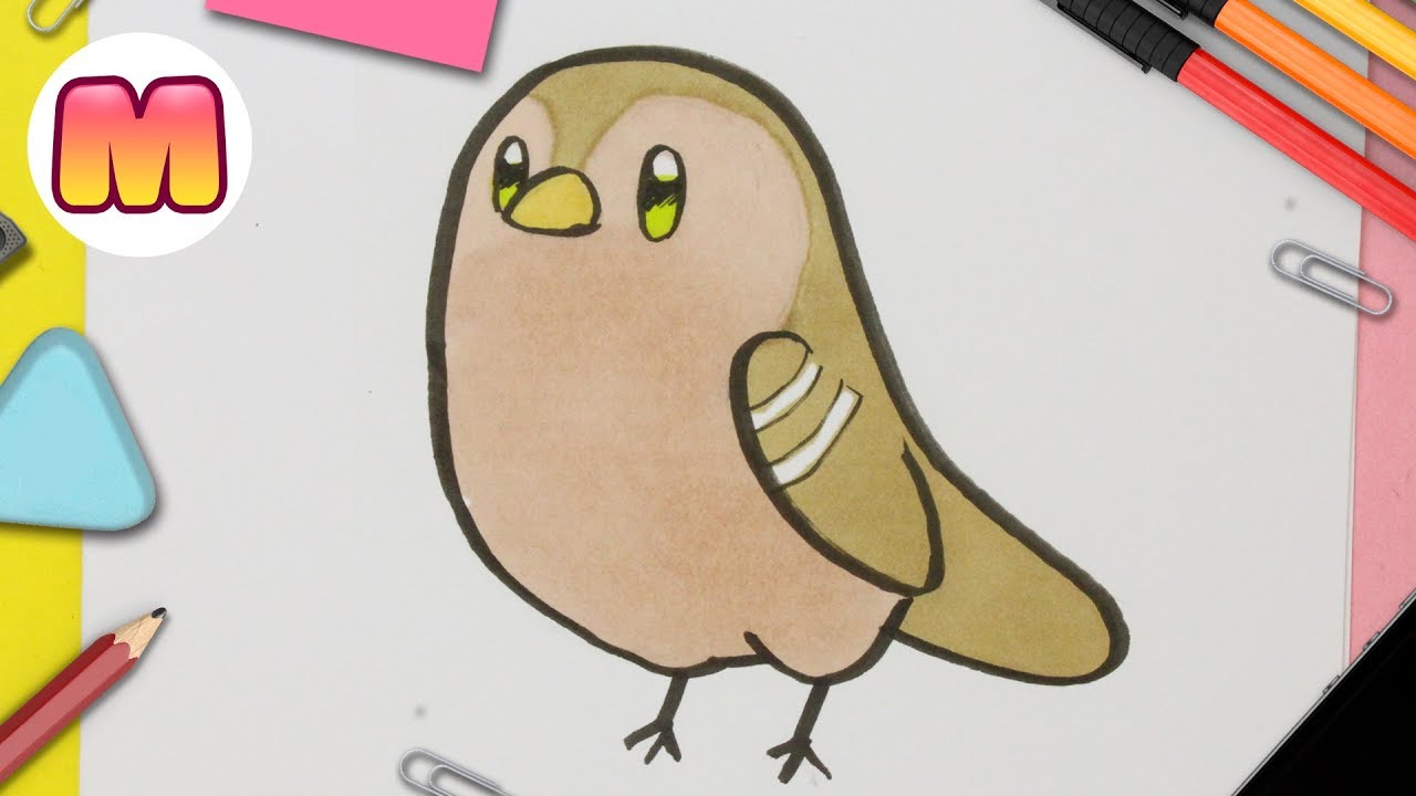 COMO DIBUJAR UN PAJARO KAWAII PASO A PASO PARA NIÑOS - Dibujos de animales  para niños, dibujos de Pájaro Kawaii, como dibujar Pájaro Kawaii paso a paso