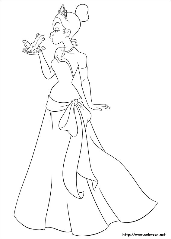 Dibujos para colorear de Tiana la Princesa y el sapo, dibujos de Princesa Sapo, como dibujar Princesa Sapo paso a paso