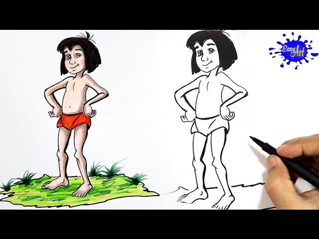 How to Draw Mowgli (Jungle Book)  Como Dibujar a Mowgli (el libro de la  selva)  Easy art - YouTube, dibujos de A Mowgli De El Libro De La Selva, como dibujar A Mowgli De El Libro De La Selva paso a paso