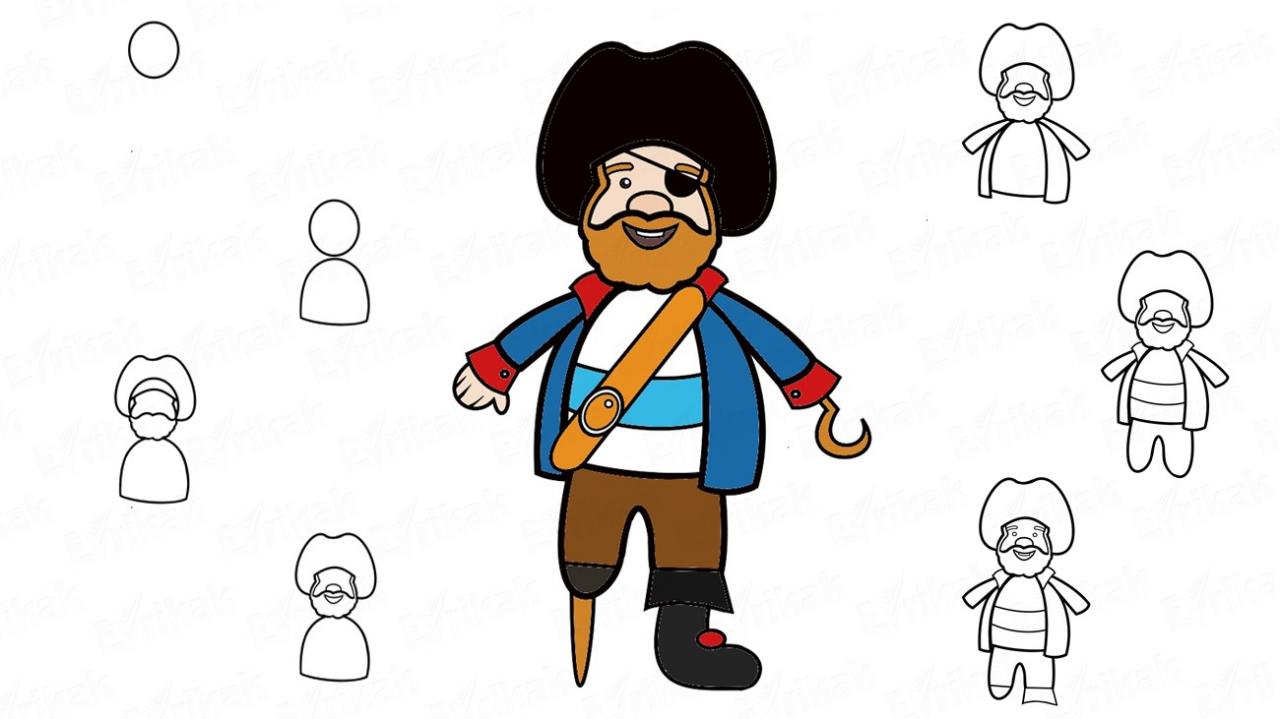 Cómo dibujar al capitán de piratas paso a paso, dibujos de Un Pirata, como dibujar Un Pirata paso a paso