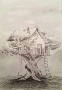 Cómo Dibujar Una Casa En Un Arbol Paso a Paso Fácil