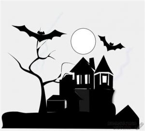 Dibujar Castillo Halloween Paso a Paso Fácil